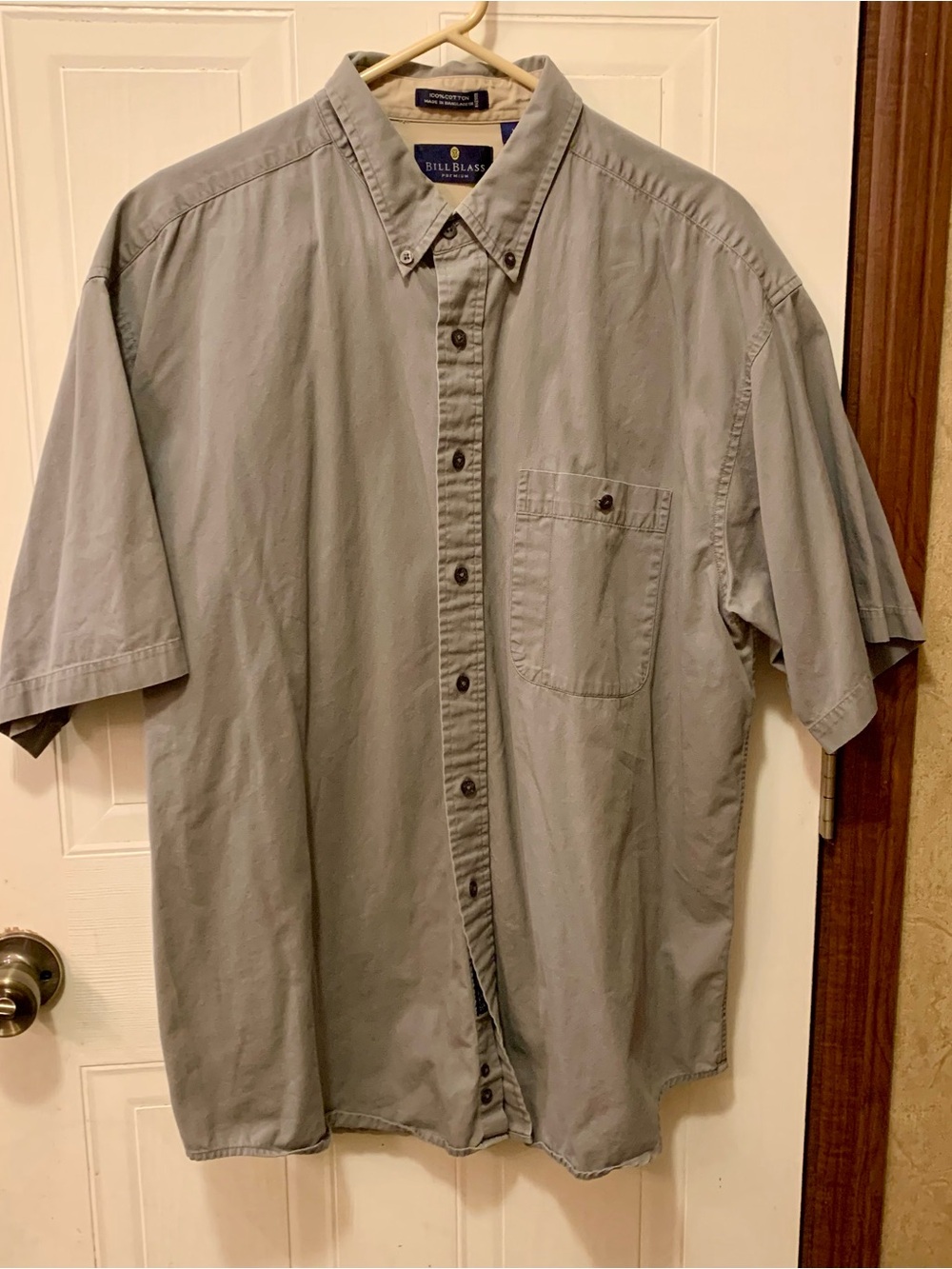 Bill Blass Premium Men's XL Short Sleeve Button Down Shirt - Steel Gray Cotton